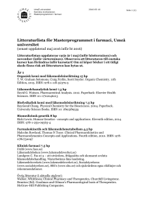 Litteraturlista för Masterprogrammet i farmaci, Umeå universitet