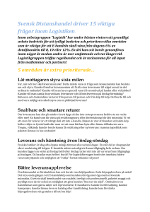 Svensk Distanshandel driver 15 viktiga frågor inom Logistiken.