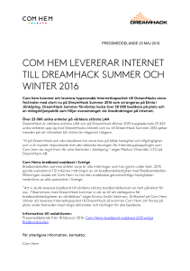 com hem levererar internet till dreamhack