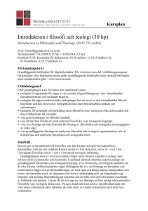 Introduktion i filosofi och teologi (30 hp)