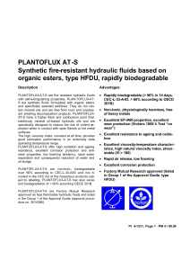PLANTOFLUX AT-S Synthetic fire-resistant hydraulic fluids based on