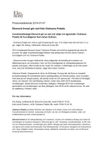 Pressmeddelande 2014-01-07 Ekonord Invest gör exit från Outinens